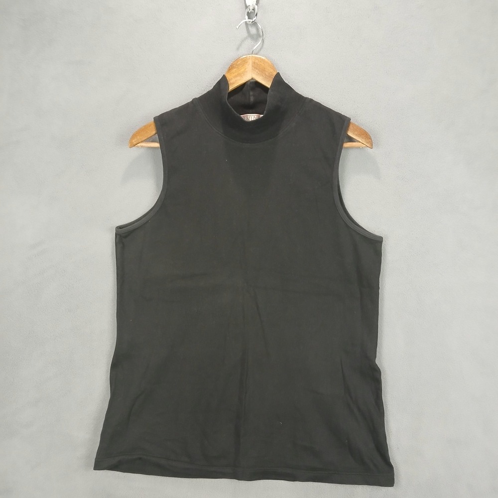 Lindsey Blake Tank Top Women Medium Black Cotton Knitted Turtleneck Classic